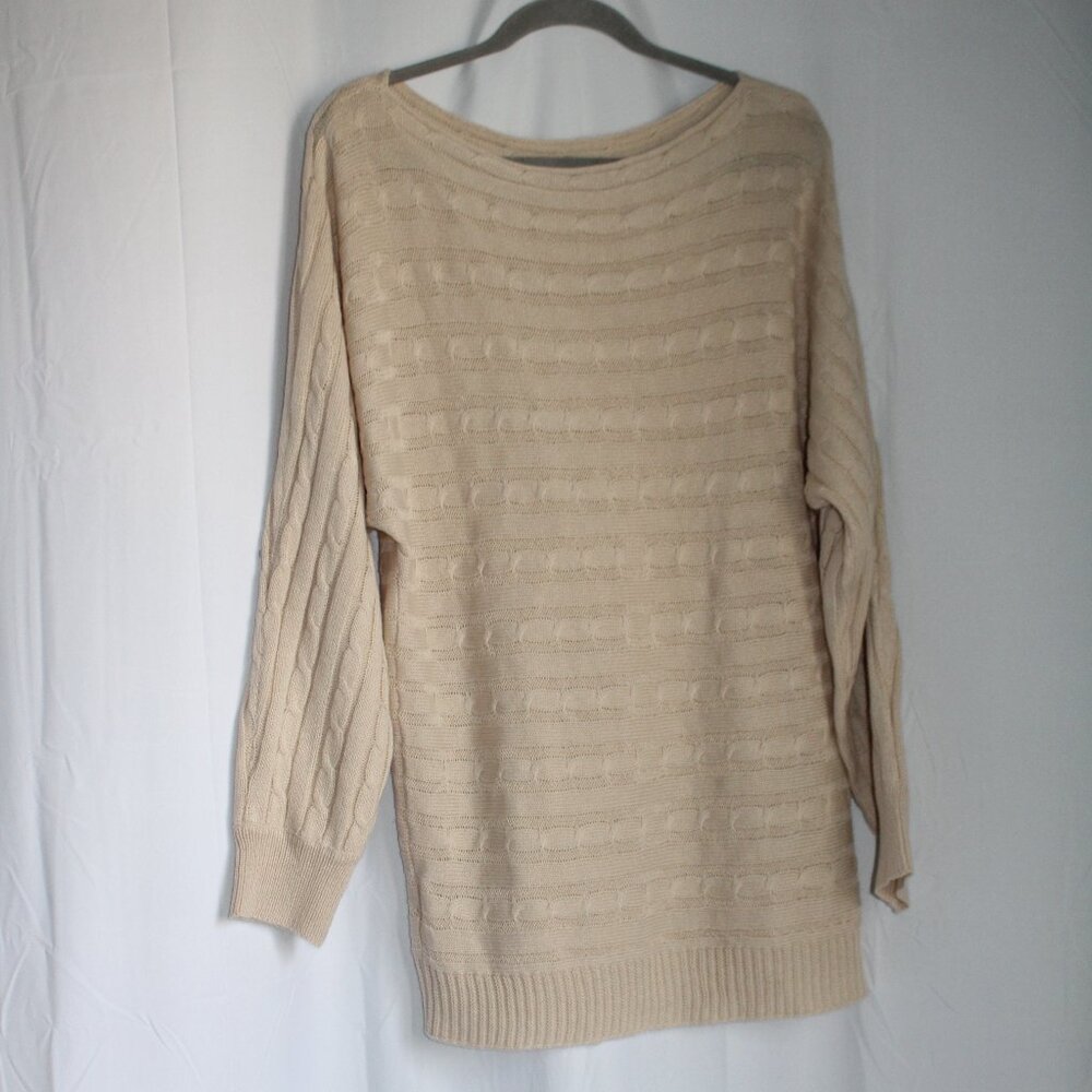 Faux Wool Boat Neck Tan Sweater Tunic Dress Large